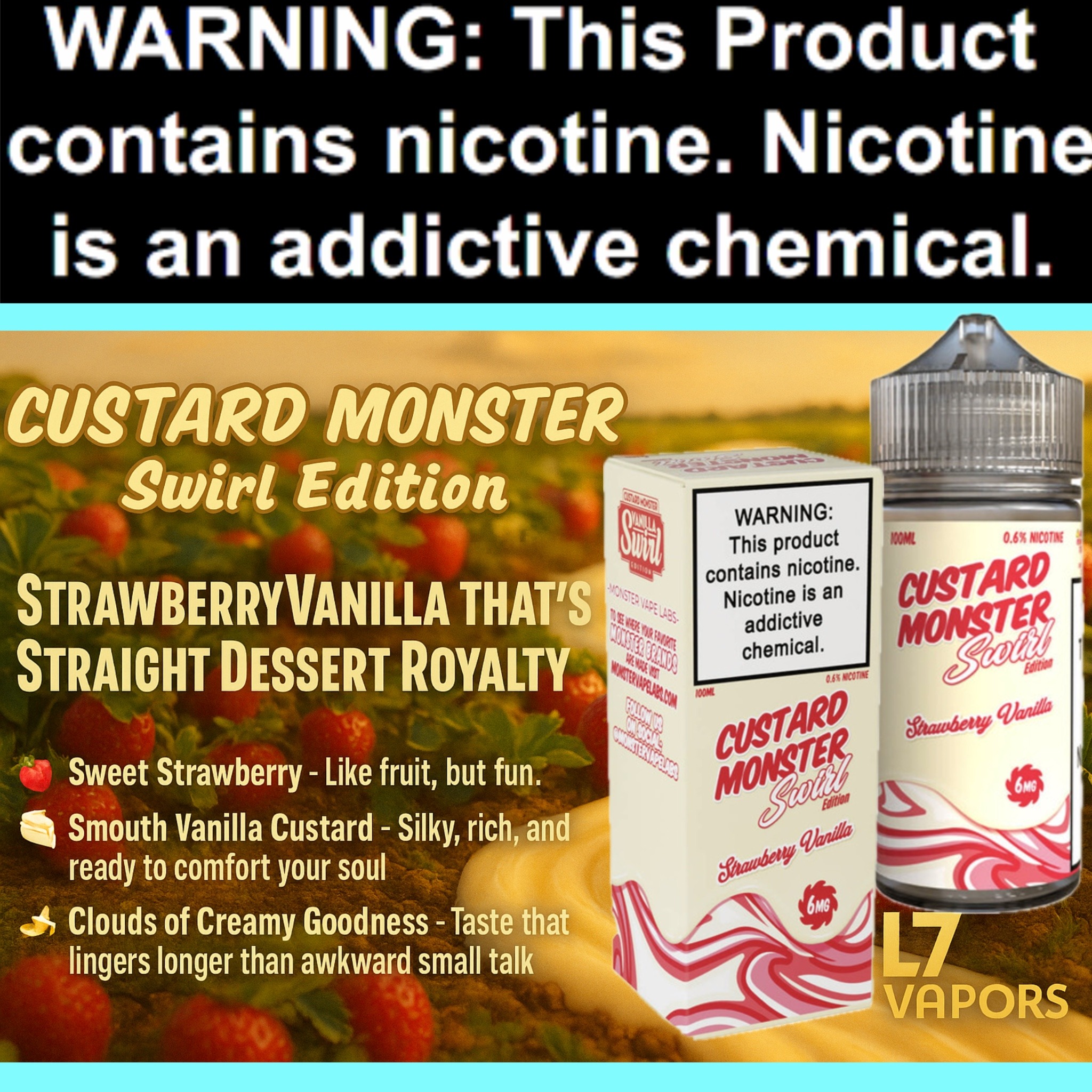 Custard Monster Swirl Edition Strawberry Vanilla 100ml Bottle by Monster Vape Labs