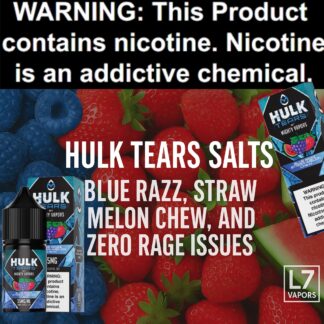 Hulk Tears Salts Blue Razz Straw-Melon Chew 30mL Bottle