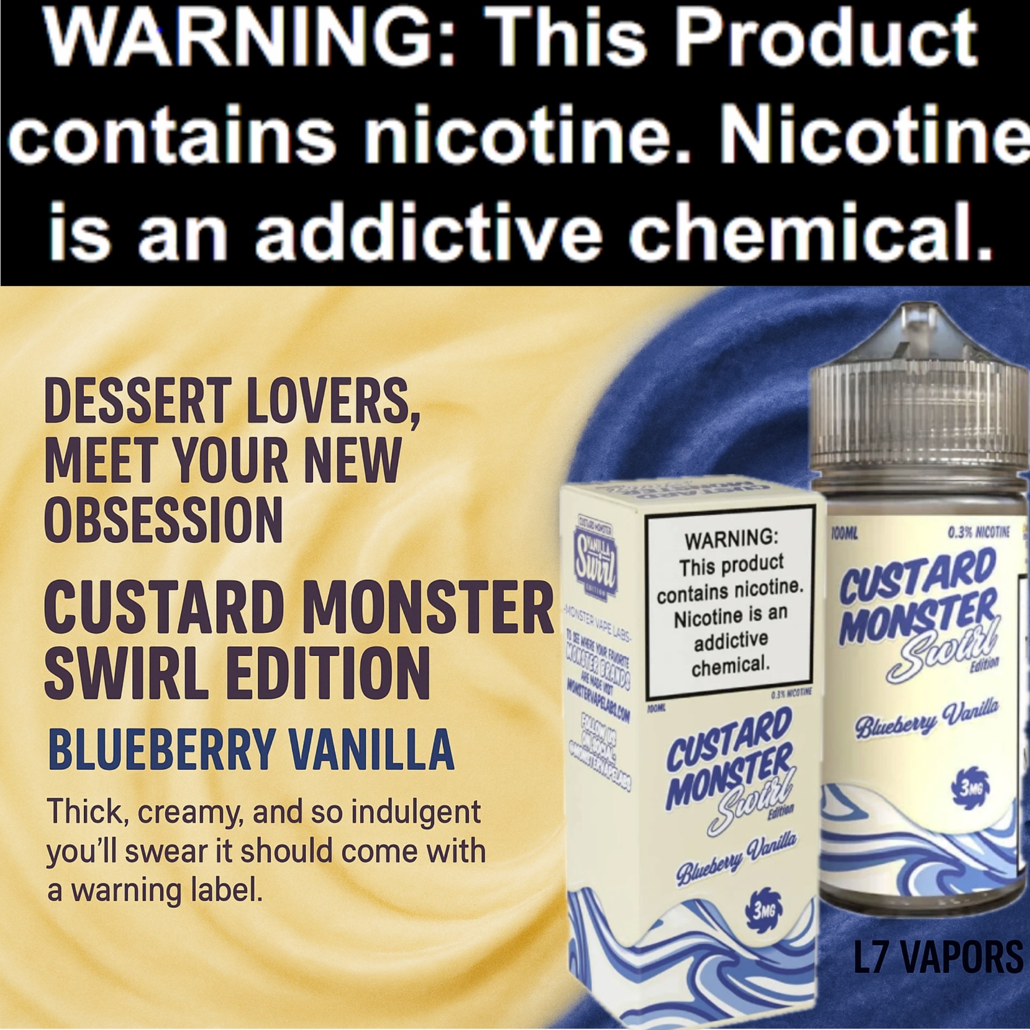 Custard Monster Swirl Edition Blueberry Vanilla 100mL Bottle by Monster Vape Labs