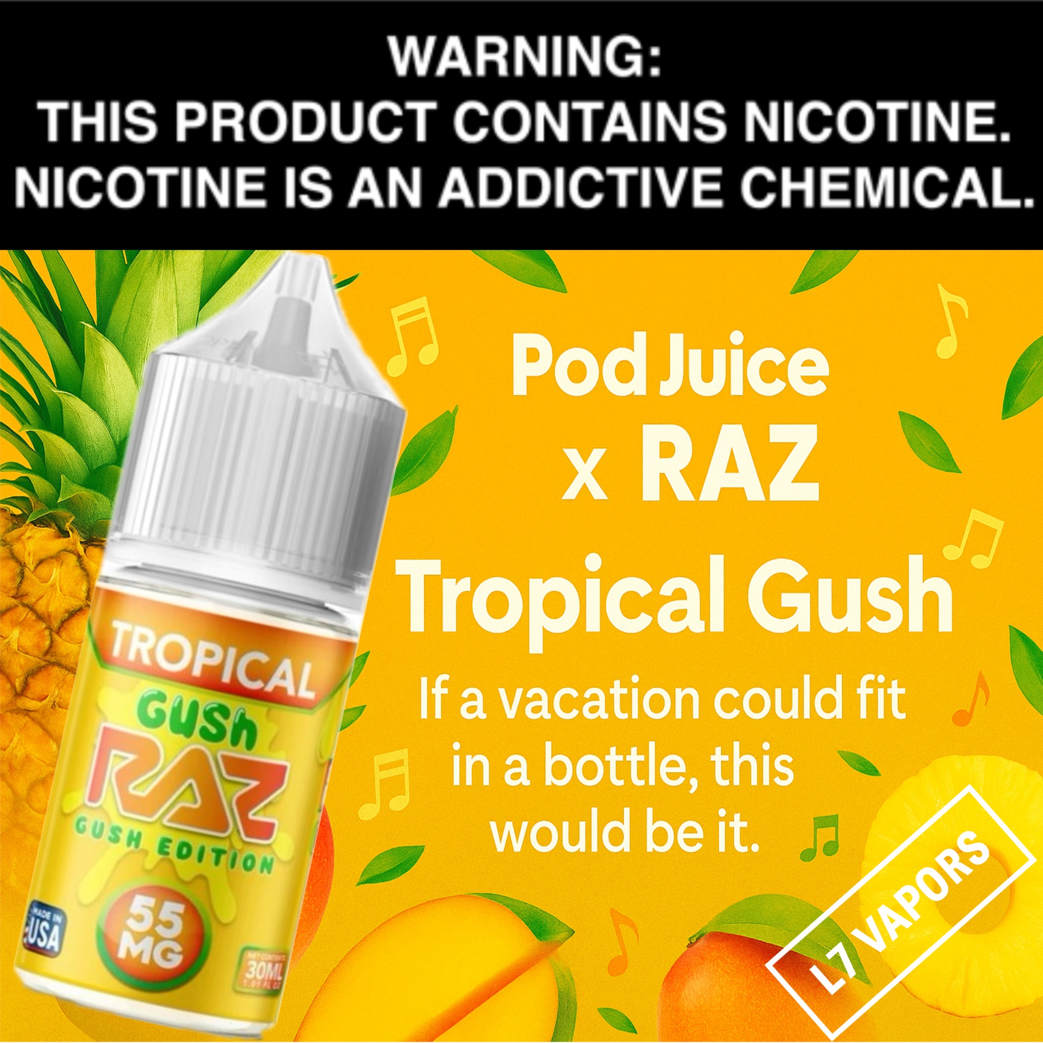 POD Juice x RAZ Tropical Gush Salt 30mL Bottle – L7 Vapors Karns