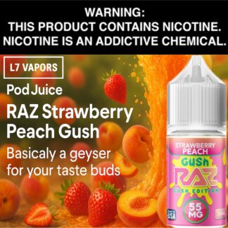 POD Juice x RAZ Strawberry Peach Gush Salt 30mL Bottle